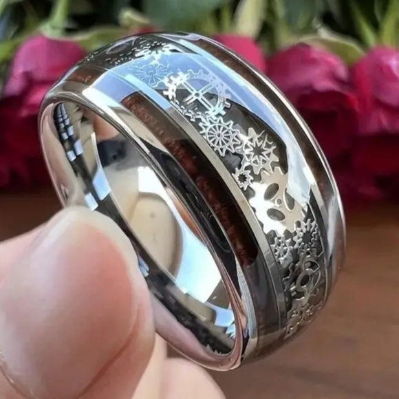 COPY - New Stainless steel woodgrain 8mm Steam punk gears ring - Picture 2 of 2